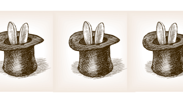 Collage of three illustrations of bunny ears in a top hat.