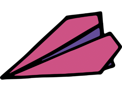 Illustration of a pink and purple paper plane.