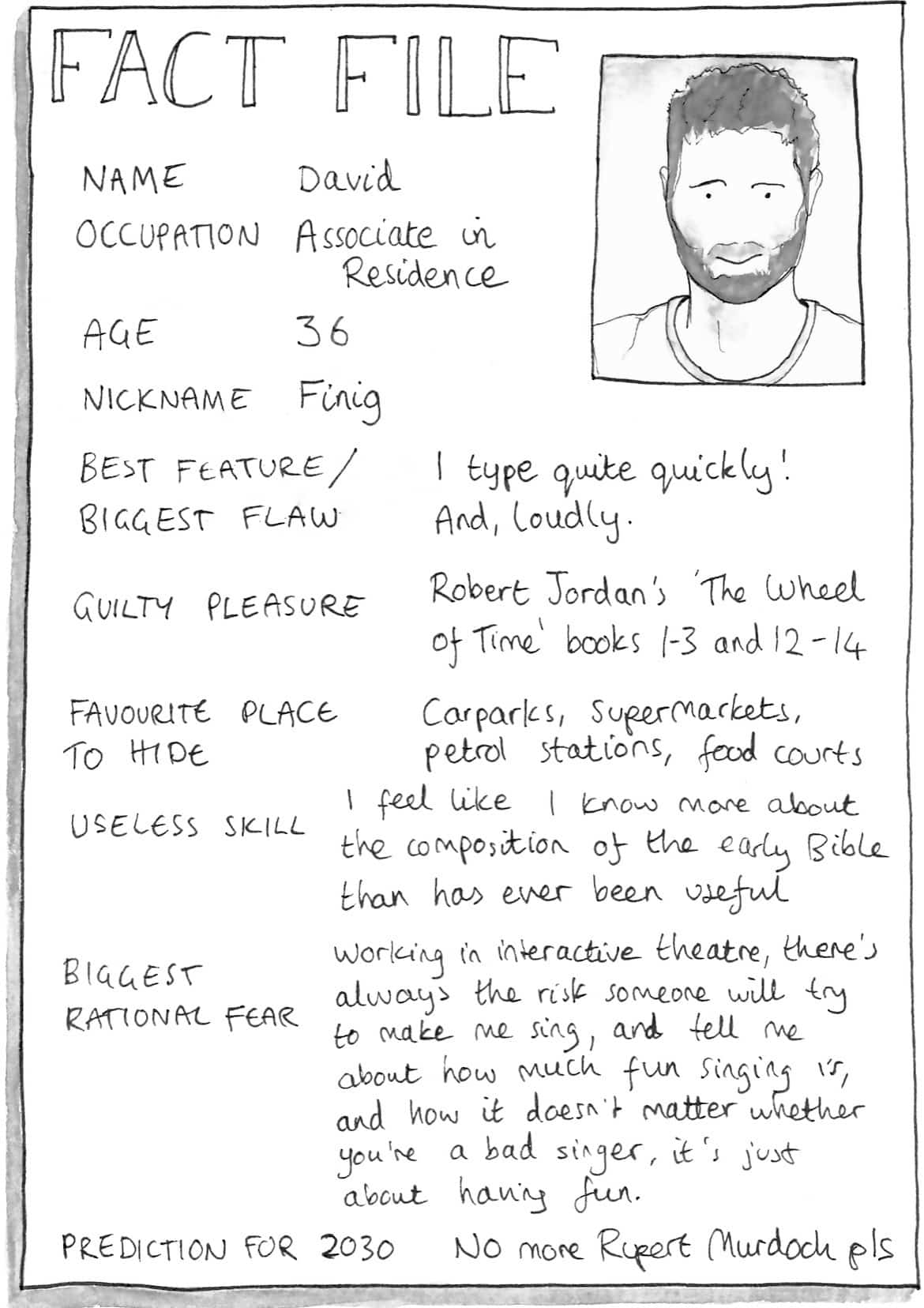 Drawing of David's fact file.