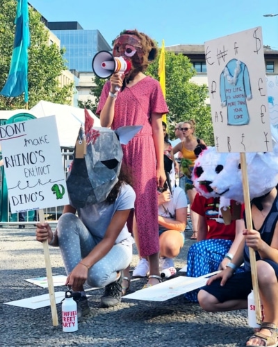 Photograph of a protest for animal rights.