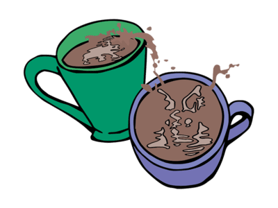 Illustration of two cups of tea or coffee.