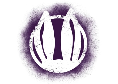 A purple stencil Young Coney logo on a white background
